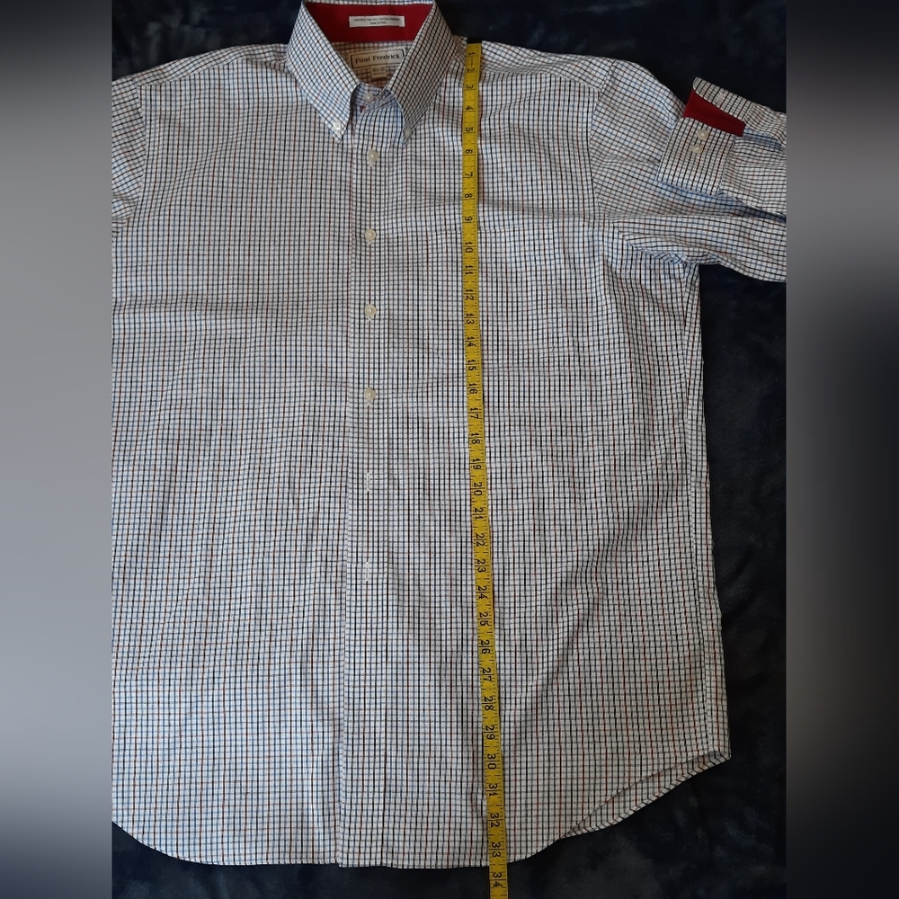 Paul Fredrick White/Blue/Red Check Button Down Long Sleeve Shirt Size 16.5- 35 - Picture 7 of 8